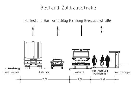Zollhausstraße alte Verkehrsraum-Aufteilung