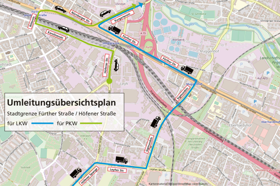 Baustelle Fürther Straße/Stadtgrenze Umleitungskarte