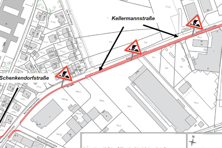 Gehwegwiederherstellung in der Kellermannstraße zwischen Nr. 22 und Schenkendorfstraße | 4. März bis 31. Mai 2024
