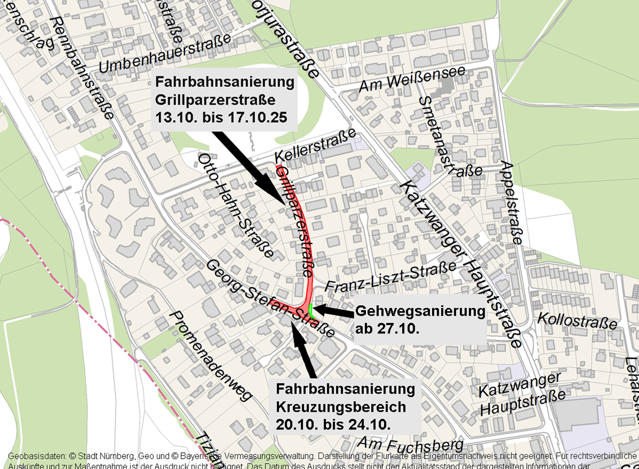 Grillparzerstraße Online Karte, Bild © SÖR / Stadt Nürnberg