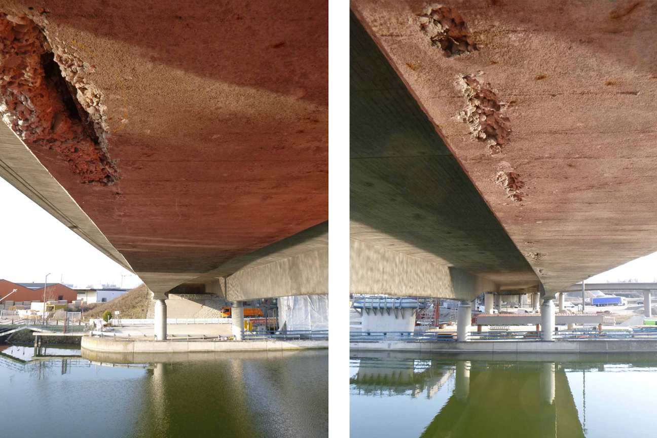 Projekt Hafenbrücken - Brückenschäden an der Frankenschnellwegbrücke, Bild © Stadt Nürnberg