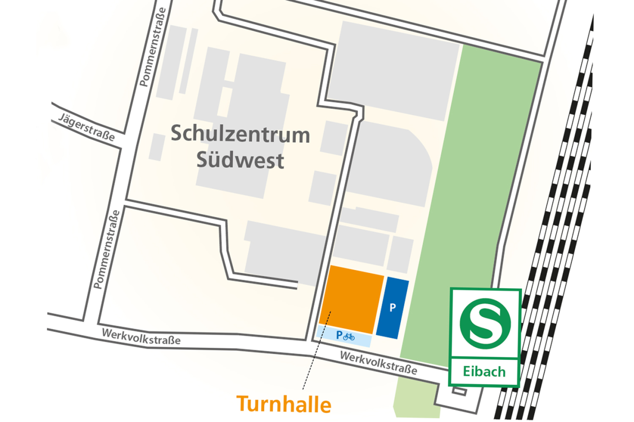 Infoveranstaltung Hafenbrücken - Anfahrtsskizze - Turnhalle Schulzentrum Südwest, Bild © hgs5 / Stadt Nürnberg