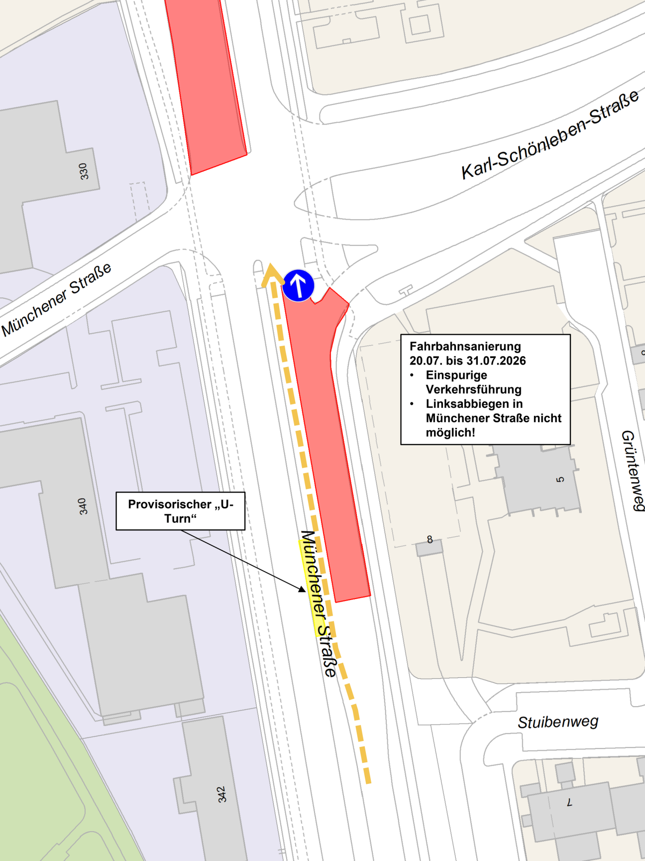 Münchener Straße Kreuzung Karl-Schönleben, Bild © SÖR / Geobasisdaten: © Stadt Nürnberg, Geo und © Bayerische Vermessungsverwaltung. Darstellung der Flurkarte als Eigentumsnachweis nicht geeignet.