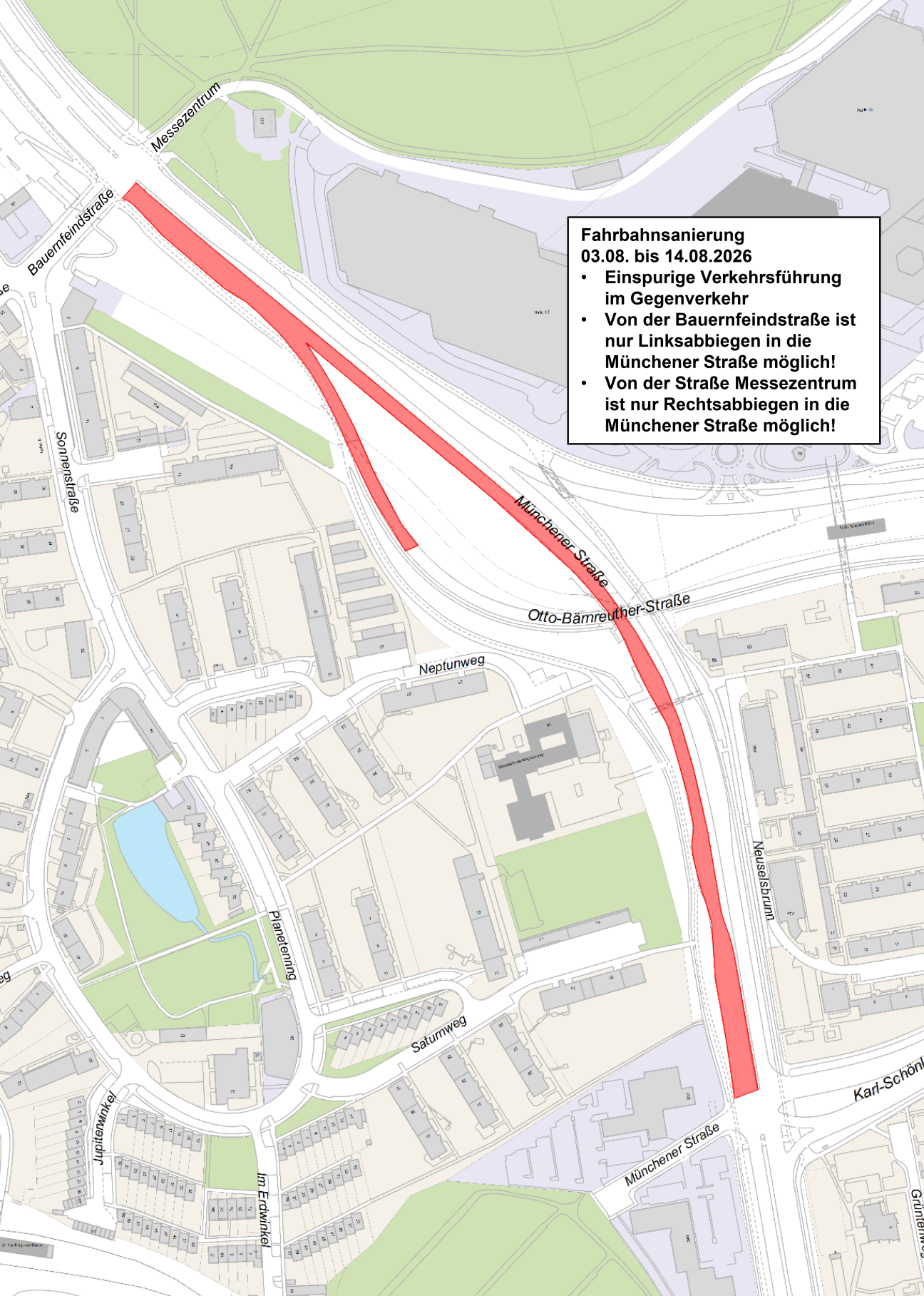 Münchener Straße Sanierung Gesamt, Bild © SÖR / Geobasisdaten: © Stadt Nürnberg, Geo und © Bayerische Vermessungsverwaltung. Darstellung der Flurkarte als Eigentumsnachweis nicht geeignet.