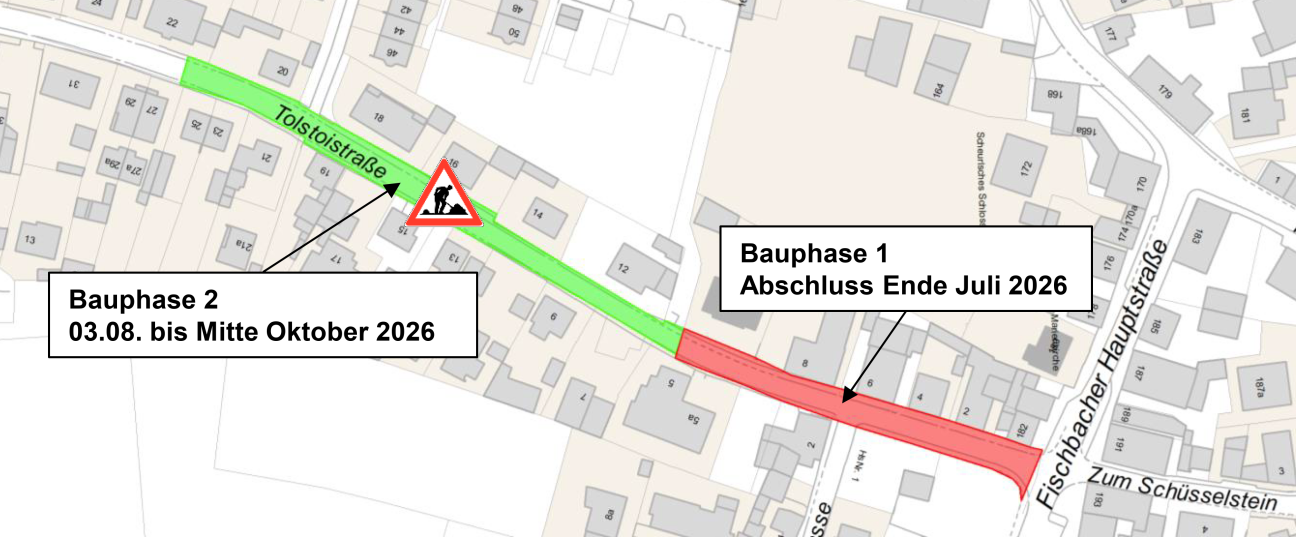 2026-07-27_Anliegerinfo_Tolstoistraße_web_Juli_2026, Bild © SÖR / Geobasisdaten: © Stadt Nürnberg, Geo und © Bayerische Vermessungsverwaltung. Darstellung der Flurkarte als Eigentumsnachweis nicht geeignet.