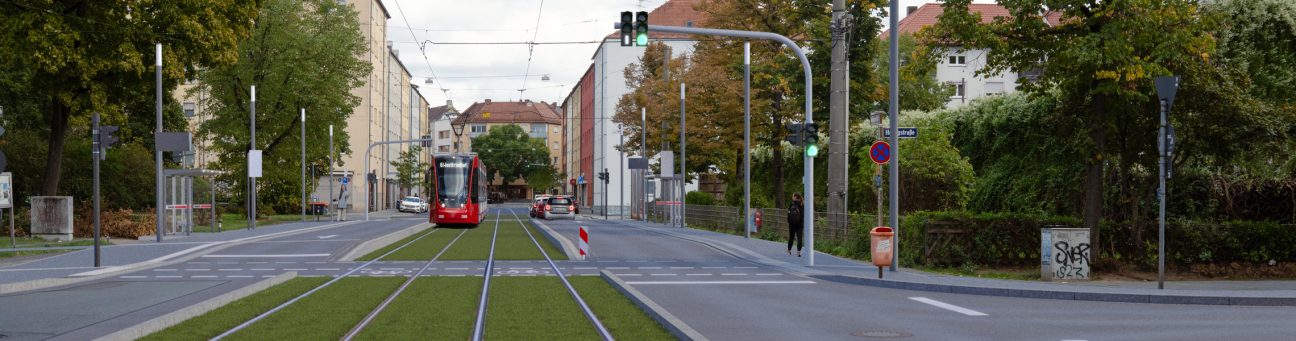 Neue Straßenbahngleise für Gibitzenhof:, Bild © Geobasisdaten: © Stadt Nürnberg, Geo und © Bayerische Vermessungsverwaltung | Darstellung der Flurkarte als Eigentumsnachweis nicht geeignet. / VAG & PB Consult GmbH