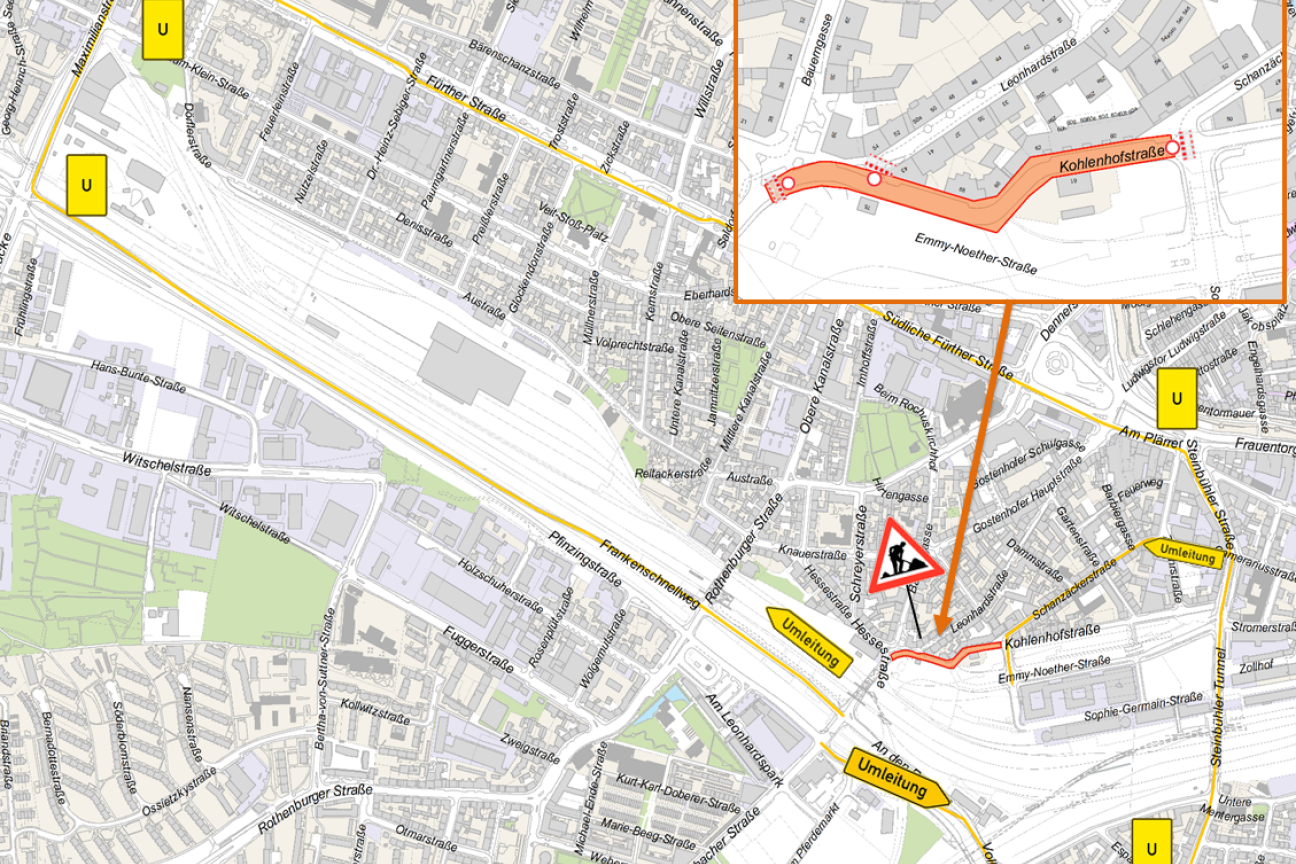 Kohlenhofstraße Karte mit Umleitung, Bild © SÖR / Stadt Nürnberg