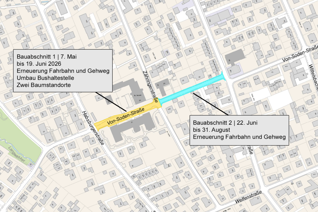 Von-Soden-Straße Web Karte, Bild © SÖR / Geobasisdaten: © Stadt Nürnberg, Geo und © Bayerische Vermessungsverwaltung. Darstellung der Flurkarte als Eigentumsnachweis nicht geeignet.