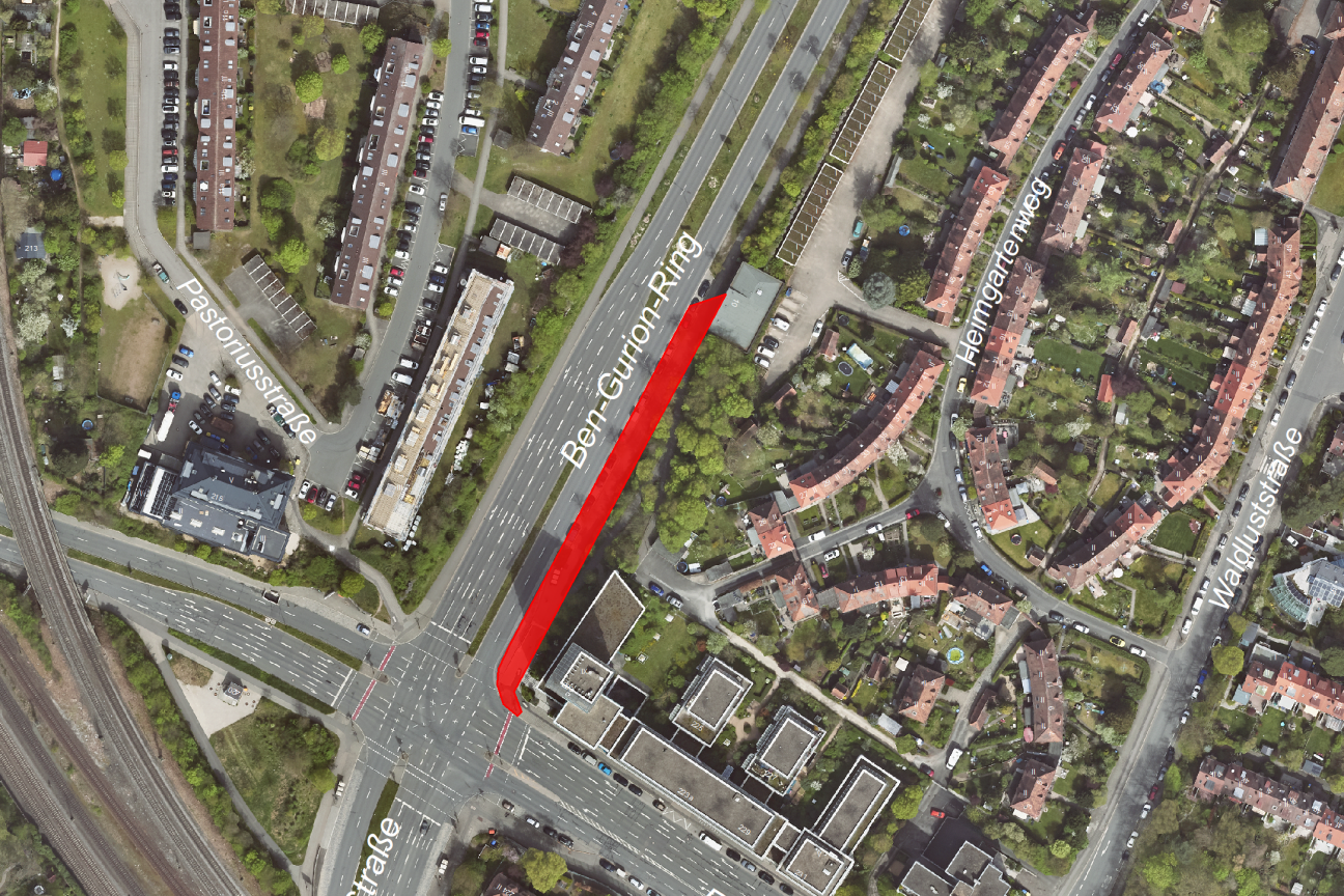 Regensburger Str Ben Gurion BA 7, Bild © SÖR / Geobasisdaten: © Stadt Nürnberg, Geo und © Bayerische Vermessungsverwaltung. Darstellung der Flurkarte als Eigentumsnachweis nicht geeignet.