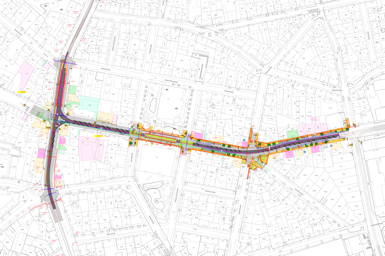 Neue Straßenbahngleise für Gibitzenhof:, Bild © Geobasisdaten: © Stadt Nürnberg, Geo und © Bayerische Vermessungsverwaltung | Darstellung der Flurkarte als Eigentumsnachweis nicht geeignet. / VAG & PB Consult GmbH