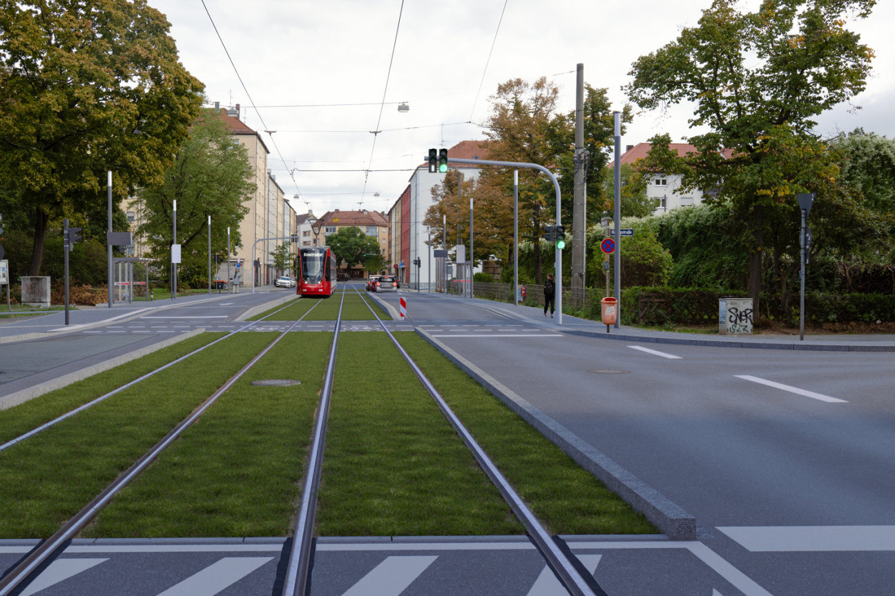 Neue Straßenbahngleise für Gibitzenhof:, Bild © Geobasisdaten: © Stadt Nürnberg, Geo und © Bayerische Vermessungsverwaltung | Darstellung der Flurkarte als Eigentumsnachweis nicht geeignet. / VAG & PB Consult GmbH