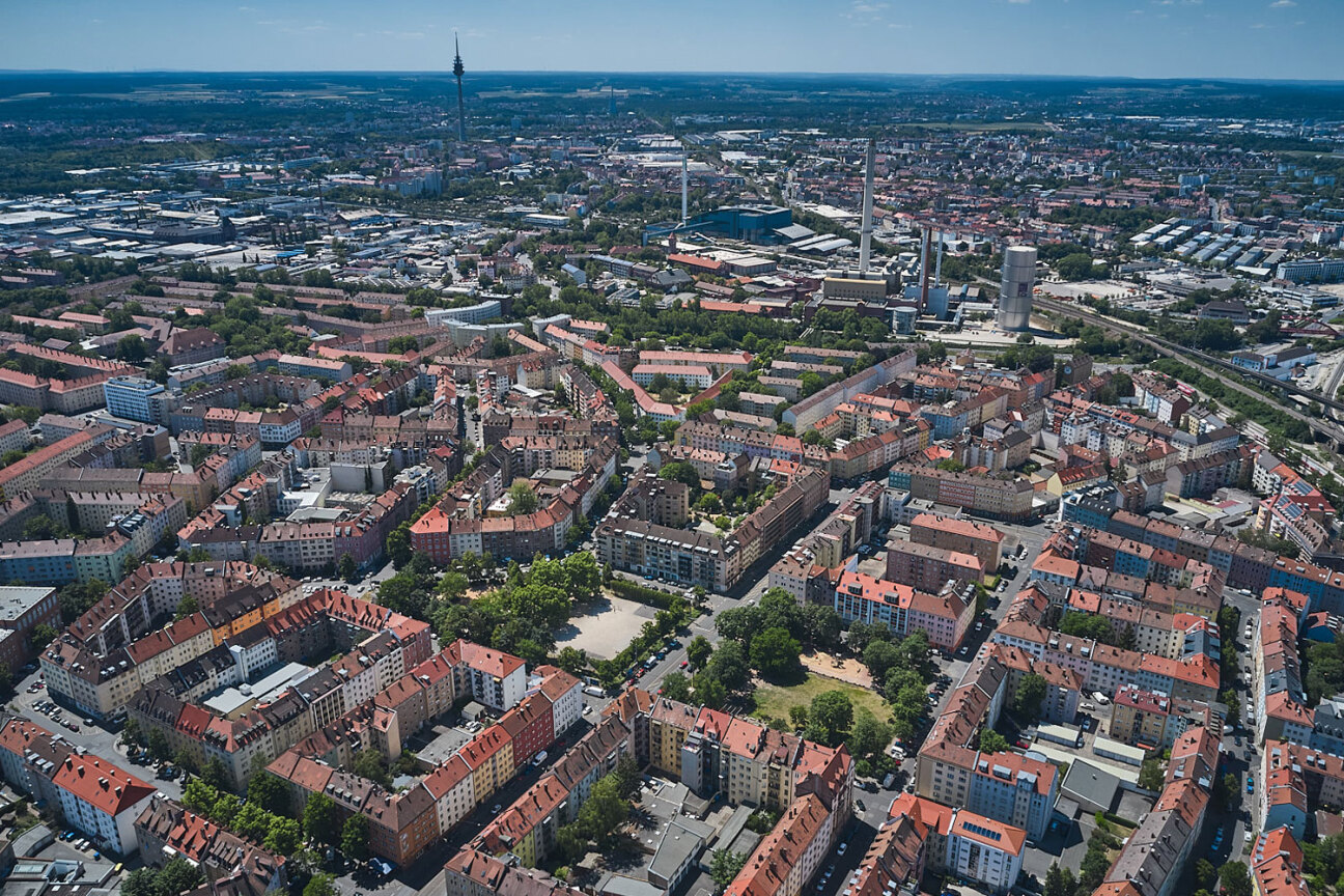 Bild © Gerhard Illig / Stadt Nürnberg Melanchthonplatz Luftbild, Bild © Gerhard Illig / Stadt Nürnberg