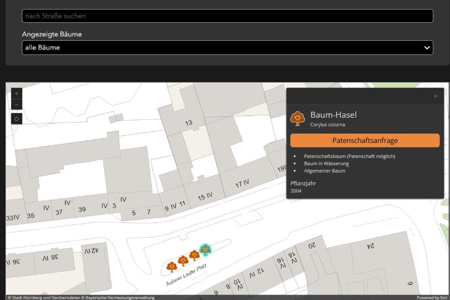 Baumpatenschaft Karte, Bild © SÖR / Stadt Nürnberg