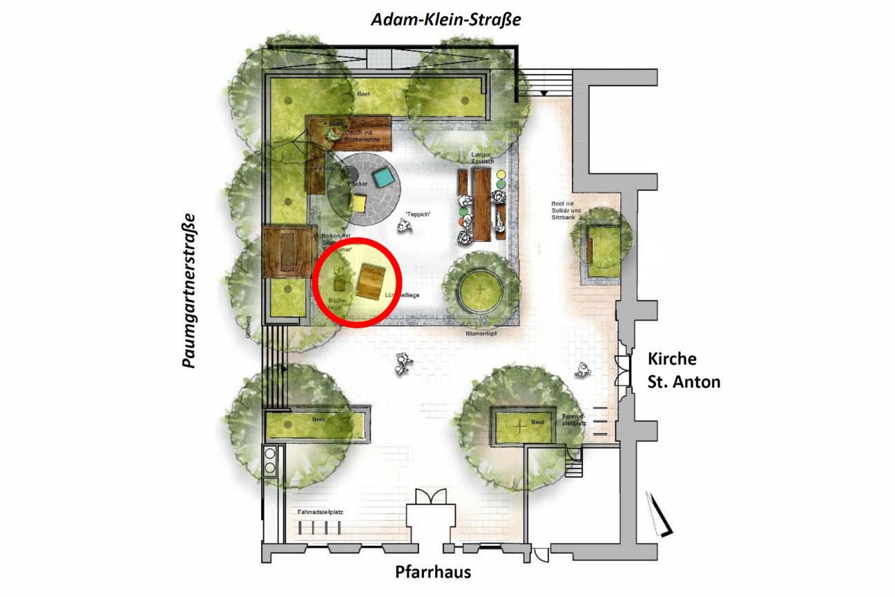 Pocket Park St. Anton Orientierungsplan Lesesessel
