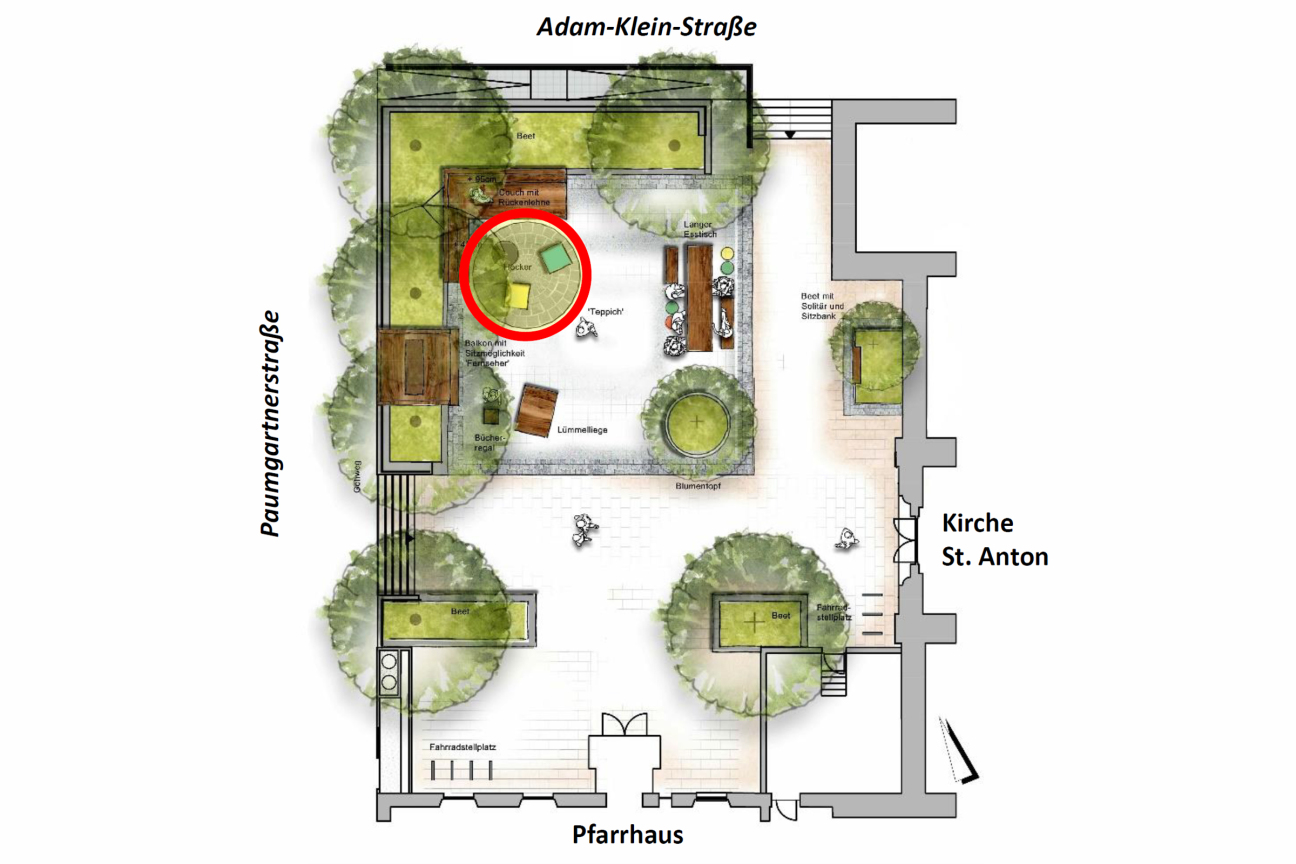 Pocket Park St. Anton Orientierungsplan Rundteppich