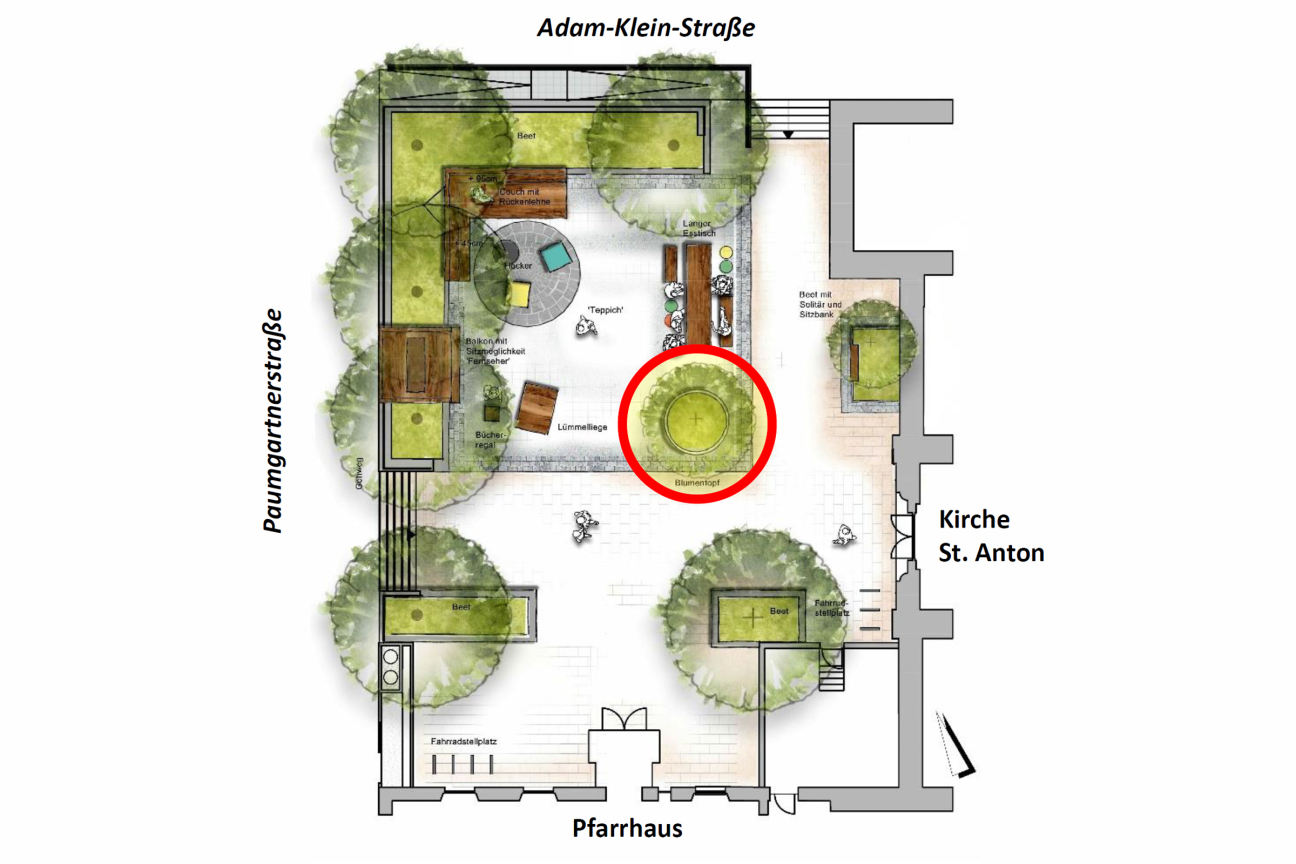 Pocket Park St. Anton Orientierungsplan Blumentopf