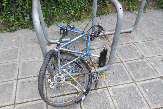 Diese Fahrradleiche ist nicht mehr verkehrstauglich oder nutzbar.
