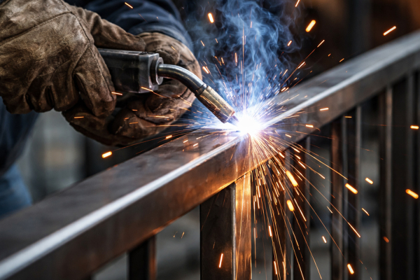 Schweißarbeiten an einem Metallgeländer