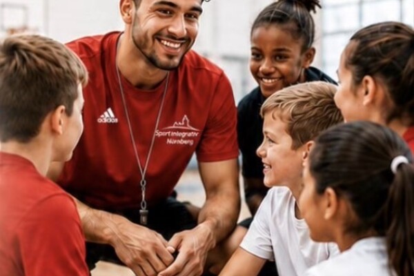 Junger Trainer einer Jugend-Fußball-Mannschaft.