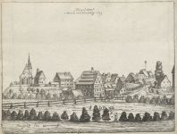 Blick auf den Mögeldorfer Kirchenberg, Stich von Johann Alexander Boener, 1699 (Stadtarchiv Nürnberg A 108 Nr. 269)