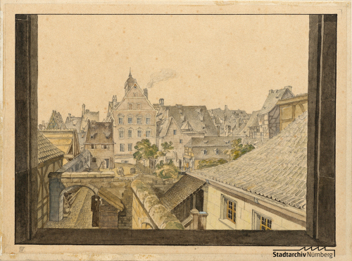 Undatiert. Blei, Aquarell, Feder. Bildraum: 13,5 x 19,2 cm.Museen der Stadt Nürnberg, Kunstsammlungen, Inventarnummer Gr. A. 1337
