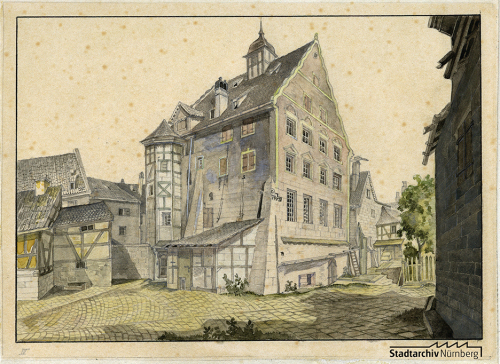 Undatiert. Blei, Aquarell, Feder. Bildraum: 13,5 x 19,2 cm.Museen der Stadt Nürnberg, Kunstsammlungen, Inventarnummer Gr. A. 1336
