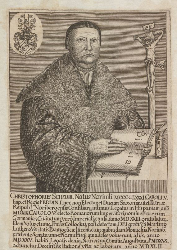 Ratskonsulent Dr. Christoph Scheurl, Kupferstich, um 1700. (Stadtarchiv Nürnberg A 7/I Nr. 4327)