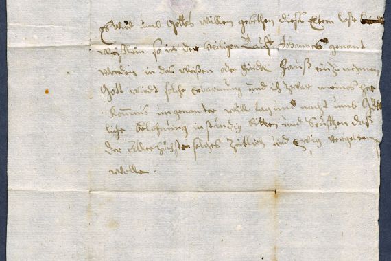 Brief, der einem 1684 beim Totengräberhaus ausgesetzten Findelkind beigegeben war (Stadtarchiv Nürnberg D 10 Nr. 397)