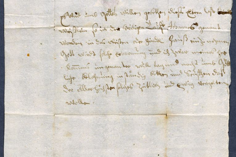 Brief, der einem 1684 beim Totengräberhaus ausgesetzten Findelkind beigegeben war (Stadtarchiv Nürnberg D 10 Nr. 397)