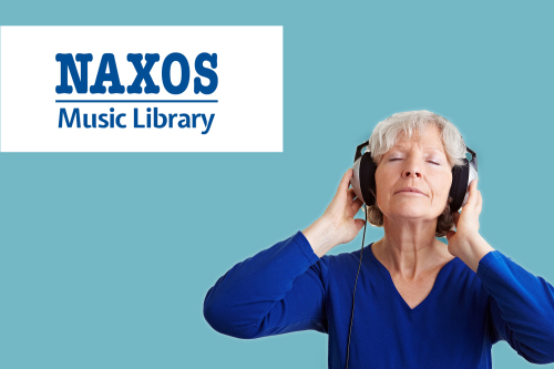 Naxos Logo und Frau mit geschlossenen Augen und Kopfhörern © Robert Kneschke / AdobeStock