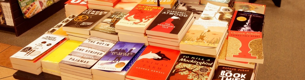 Table of banned books for sale at Barnes and Noble Book Sellers. St Paul Minnesota MN USA