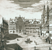 Johann Andreas Graff: Der Egidienplatz (früher Dillinghof) nach Norden mit Pellerhaus und romanischer Egidienkirche, 168
