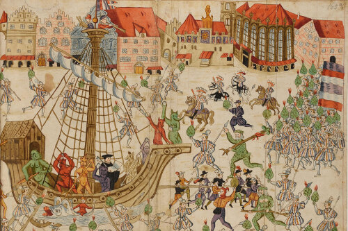 Erstürmung der Hölle von 1539Stadtbibliothek im Bildungscampus Nürnberg, Solg. Ms. 25. 2°, f. 165a