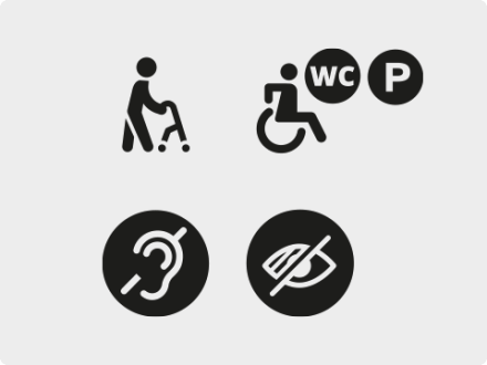 Symbole für Barriere·freiheit, zum Beispiel: Angebote für gehör·lose Menschen., Bild © Stadt Nürnberg