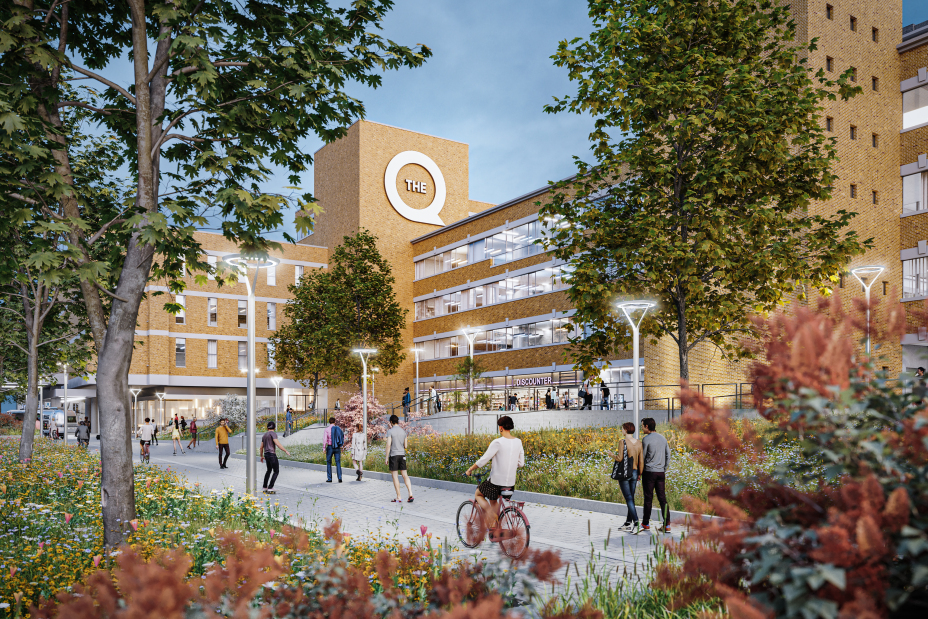 Vorabansicht der Vorderseite von The Q, ehemaliges Quelle-Versandzentrum.