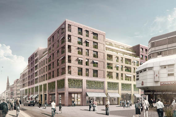 So könnte die Fassade des Neubaus am Aufseßplatz von der Landgrabenstraße aus aussehen.