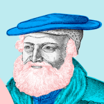Grafik: Hans Sachs. Links daneben: Schriftzug 500 Jahre Hans Sachs, geboren 1494, gestorben 1576.