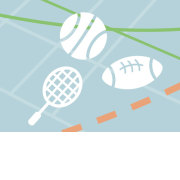Nürnberg Heute Ausgabe 113 - Nürnberger Sportvereine:  Immer auf Titeljagd, Grafik: Badmintonschläger, Football und Basketball, im Hintergrund ein Sporthallenboden.