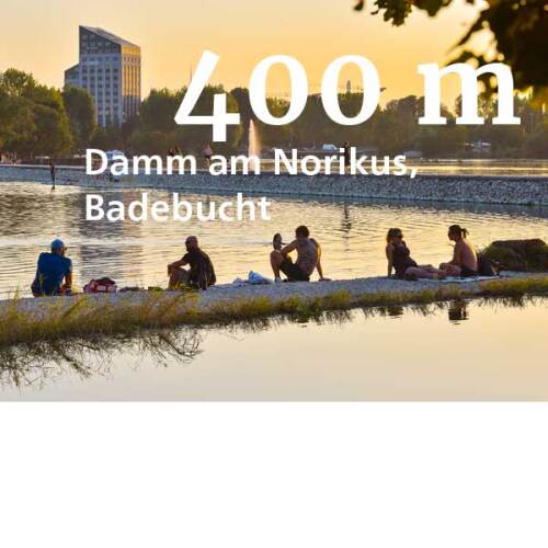 Blick auf die Badebucht am Wöhrder See "Nürnberg Heute" Ausgabe 113 © Stadtgrafik / Stadt Nürnberg