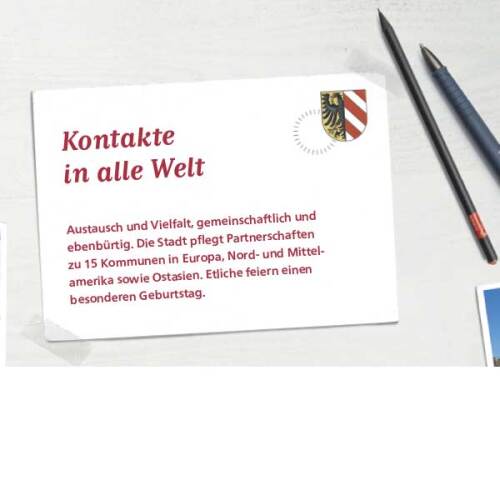 Nürnberg Heute Ausgabe 117 Partnerstädte: Kontakte in alle Welt: Austausch und Vielfalt, gemeinschaftlich und ebenbürtig. Die Stadt pflegt Partnerschaften  zu 15 Kommunen in Europa, Nord- und Mittelamerika sowie Ostasien. Etliche feiern einen besonderen Geburtstag. © Grafik: Stadtgrafik / Stadt Nürnberg