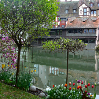 ( Bild: Christine Dierenbach / Stadt Nürnberg ) Beim Trödelmarkt haben einige Wohnhäuser sogar kleine Gärten am Flussufer.