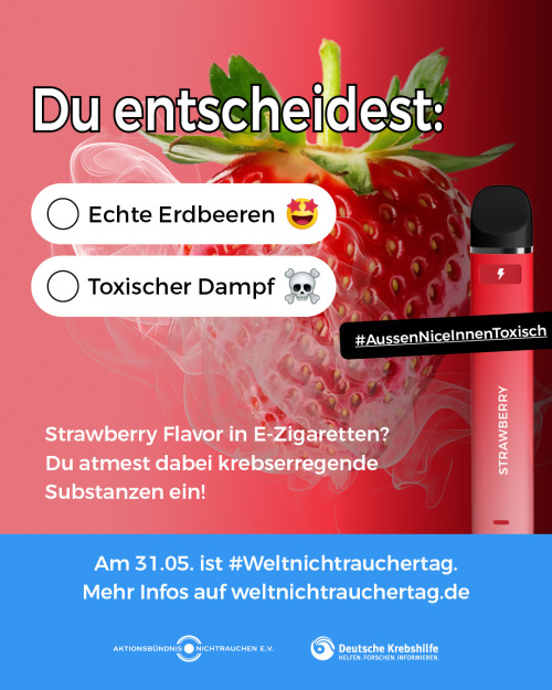 Karte mit E-Zigarette und Erdbeere dazu ein Auswahlfeld