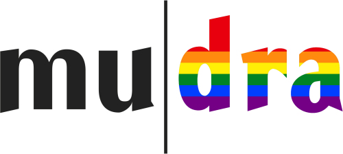 In schwarz und Regenbogenfarben geschriebendes Logo