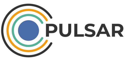 Verscheidenefarbige konzentrische Kreise umrahmen die Schrift Pulsar