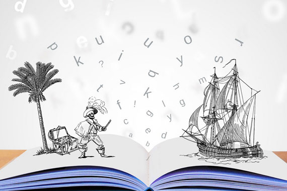 Bilderbuch mit Piraten und Schiff