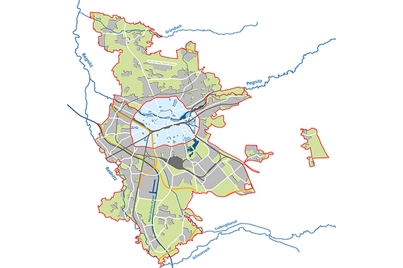 Stadtplan Nürnberg mit Baustellen im Stadtgebiet Mitte