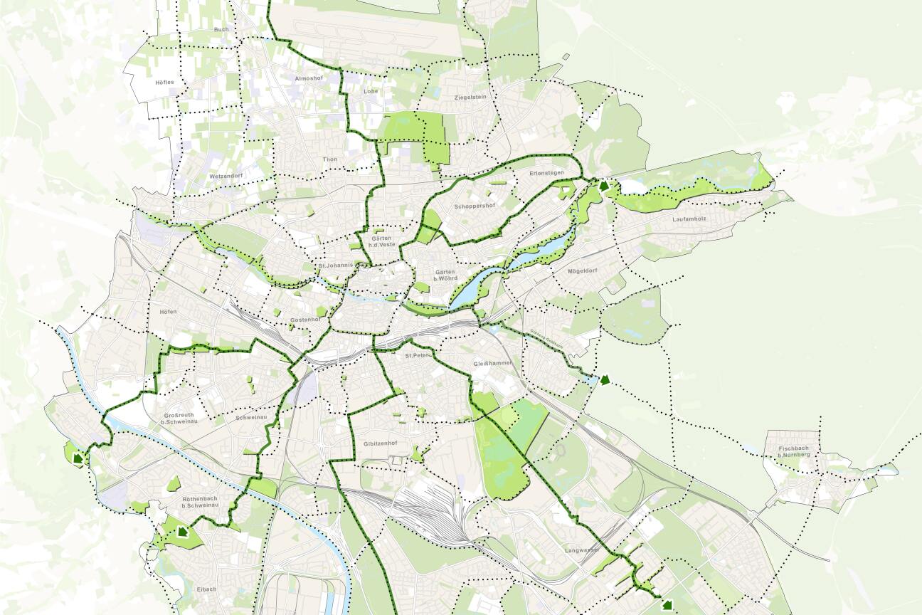 Das Netz der Übergeordneten Freiraumverbindungen und Grünen Weg