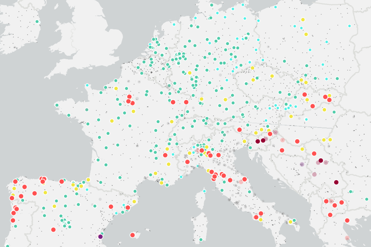 Bild © EEA / Stadt Nürnberg Karte zum Luftqualitätsindex der europäischen Umweltagentur im EU-Vergleich, Bild © EEA / Stadt Nürnberg