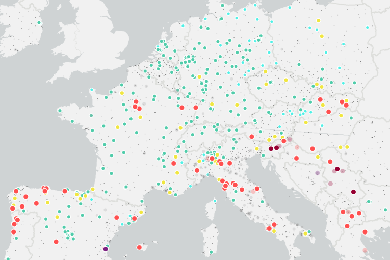 Karte zum Luftqualitätsindex der europäischen Umweltagentur im EU-Vergleich