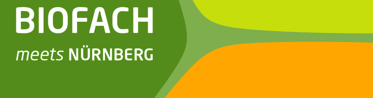 Bild mit Schriftzug "Biofach meets Nürnberg" in grün, orange und gelb